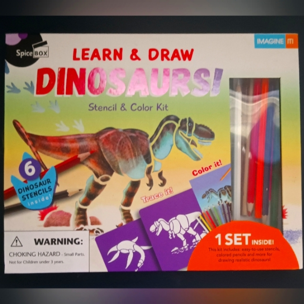 Learn to Draw Dinosaur Book & Stencil Kit NIB
